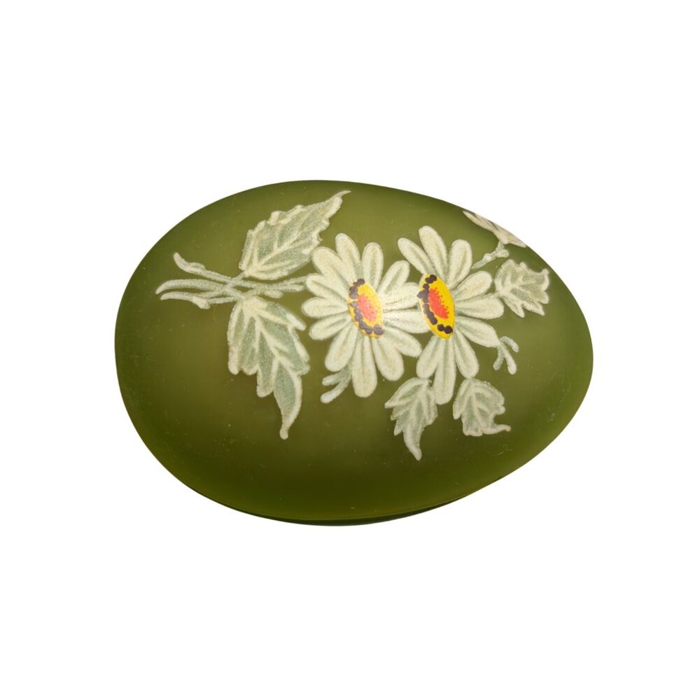 VTG Westmoreland Satin Green Glass Egg Daisies Trinket Jewelry Dish Collectors‎